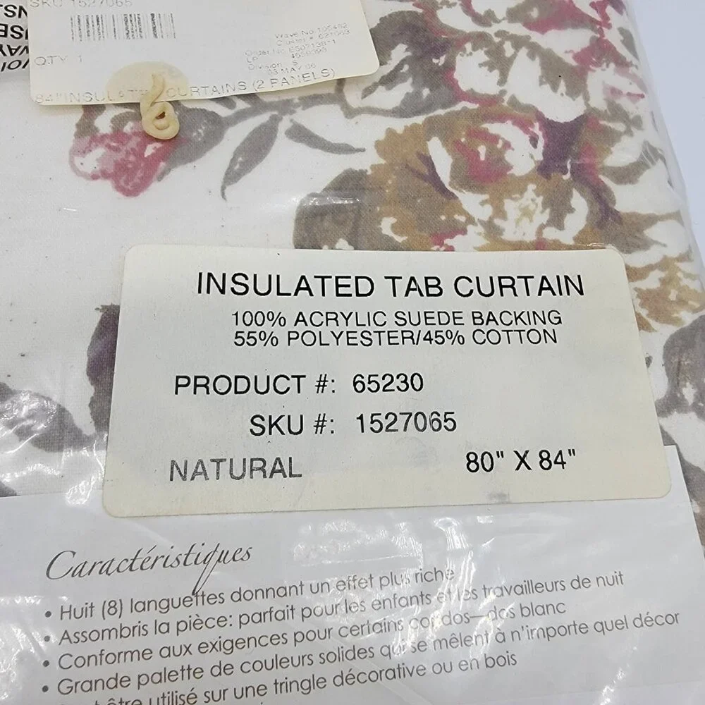 Habitat Cabbage Rose Pair Of‎ Room Darkening Tab Curtain Panels Floral 80X84 NEW